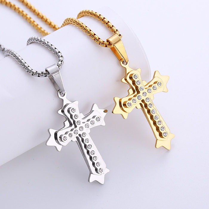 Hip-Hop-Halskette mit Kreuz-Anhänger aus Edelstahl mit Strasssteinen