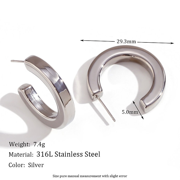 1 Pair Basic Simple Style Classic Style C Shape Plating Stainless Steel  18K Gold Plated Earrings