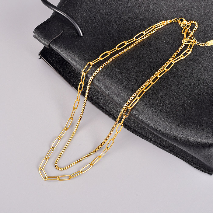 Geometrische vergoldete mehrschichtige Halsketten aus Edelstahl im Vintage-Stil, 1 Stück