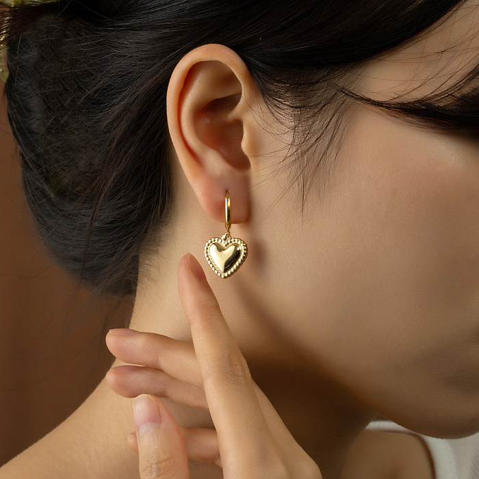 1 paire de boucles d'oreilles pendantes en acier inoxydable plaqué or, Style Simple et doux, en forme de cœur