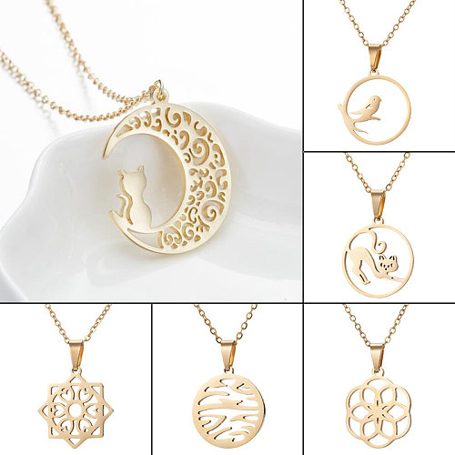 Wholesale 1 Piece Simple Style Moon Flower Stainless Steel Necklace