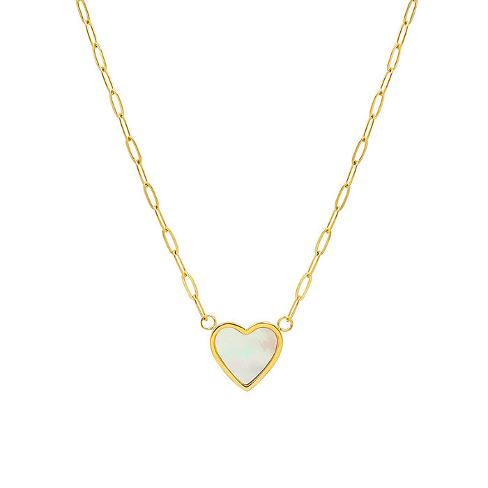Korean Style White Sea Shell Peach Heart Necklace Female Stainless Steel Plated 18K Real Gold Necklace