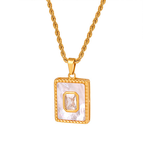 Casual Elegant Shiny Square Stainless Steel 18K Gold Plated Shell Zircon Pendant Necklace In Bulk