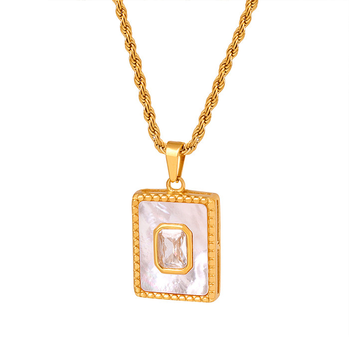 Casual Elegant Shiny Square Stainless Steel 18K Gold Plated Shell Zircon Pendant Necklace In Bulk