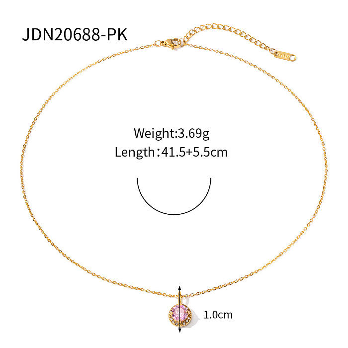 Elegant Shiny Round Stainless Steel  Plating Inlay Zircon 18K Gold Plated Pendant Necklace