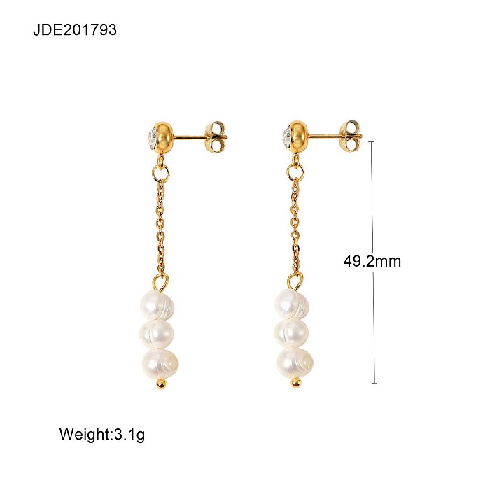 Mode neue Art 18K Gold überzogene Edelstahl-Perlen-Anhänger-Ohrringe