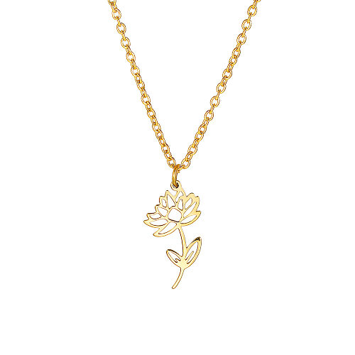 Fashion Flower Stainless Steel Plating Hollow Out Pendant Necklace 1 Piece