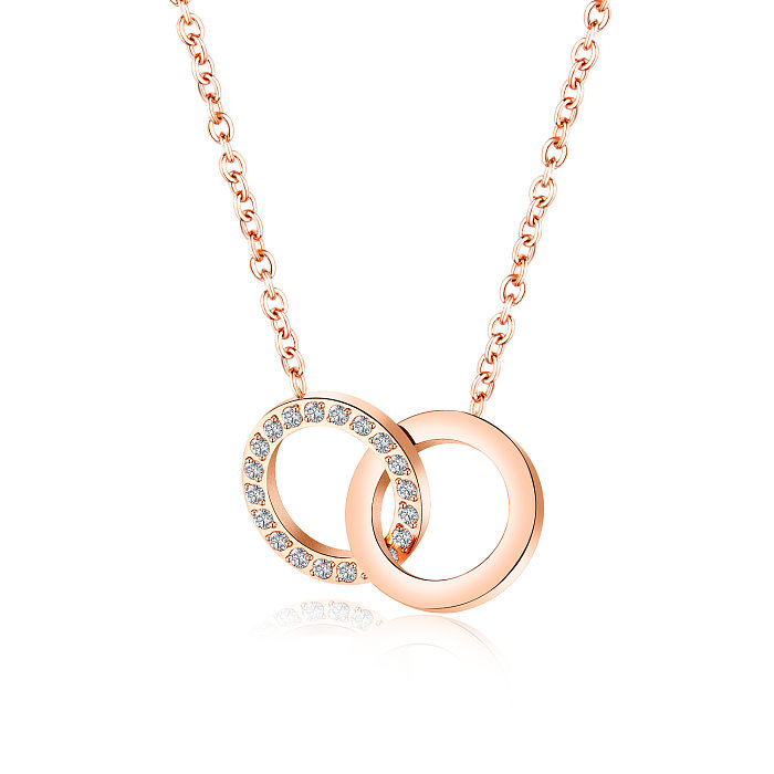 Korea Double Ring Diamond Pendant Necklace