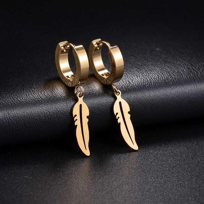 1 Pair IG Style Feather Plating Stainless Steel  Drop Earrings