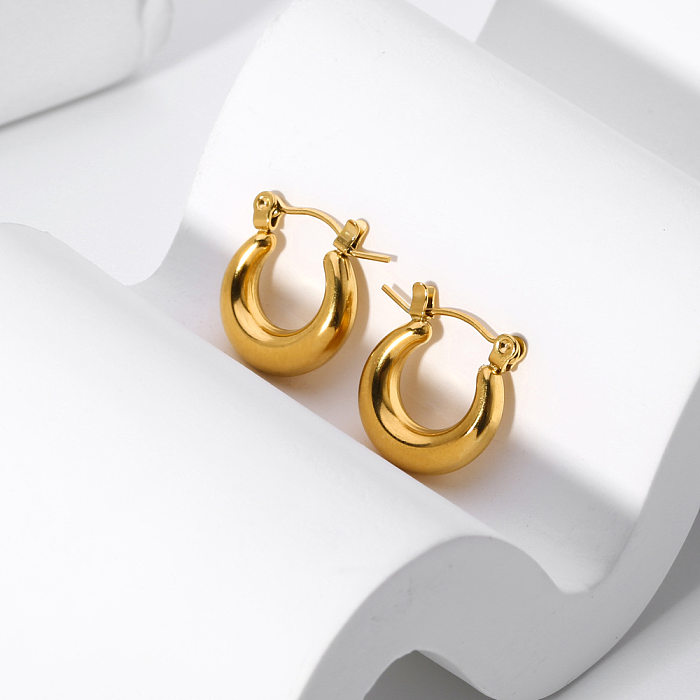 1 Pair Retro French Style U Shape Solid Color Plating Stainless Steel  18K Gold Plated Ear Studs