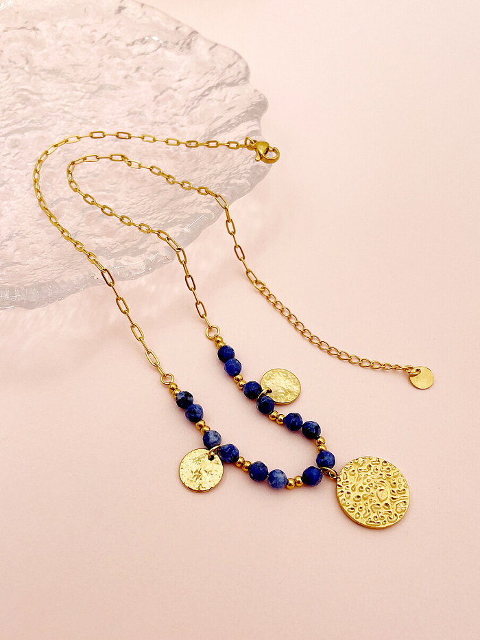 Retro Simple Style Round Stainless Steel  Beaded Plating Gold Plated Pendant Necklace