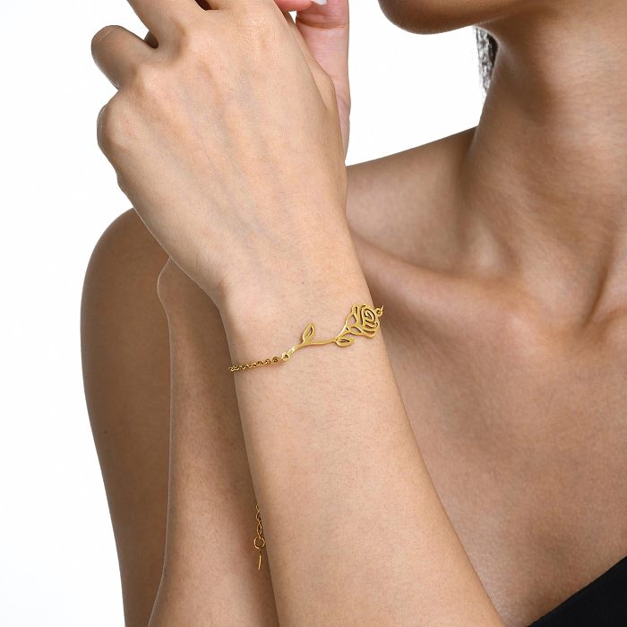 Elegant Modern Style Simple Style Flower Stainless Steel Gold Plated Bracelets In Bulk
