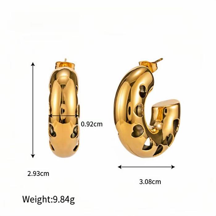 1 paire de boucles d'oreilles créoles plaquées or 18 carats, Style Simple, en forme de C, ajouré, en acier inoxydable