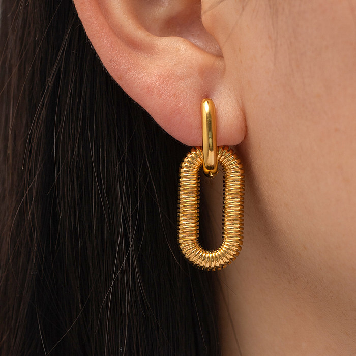 Boucles d'oreilles pendantes plaquées en acier inoxydable, chaînes rétro imprimées, 1 paire