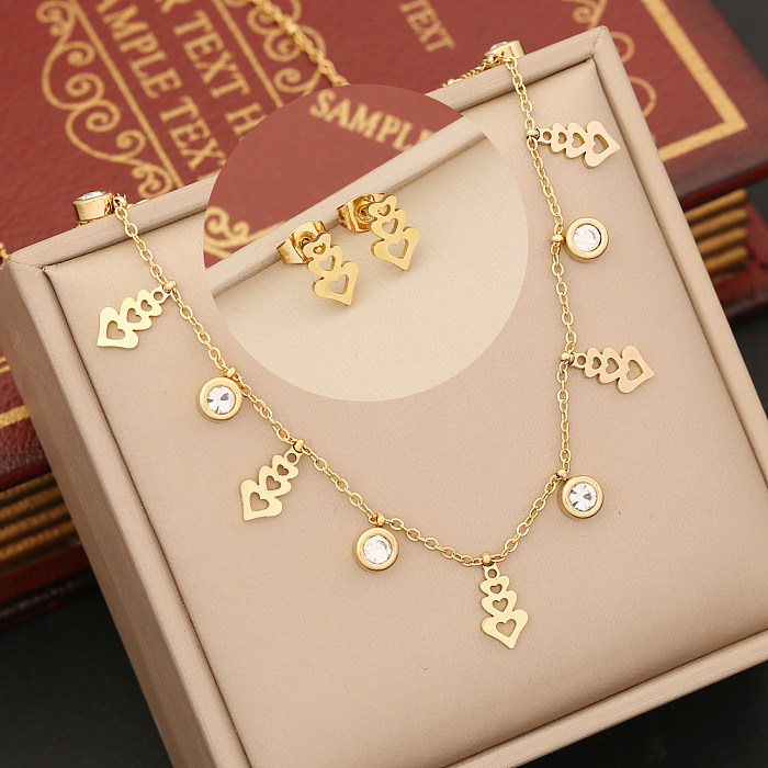 Modern Style Heart Shape Flower Stainless Steel  Plating Inlay Artificial Diamond Pendant Necklace