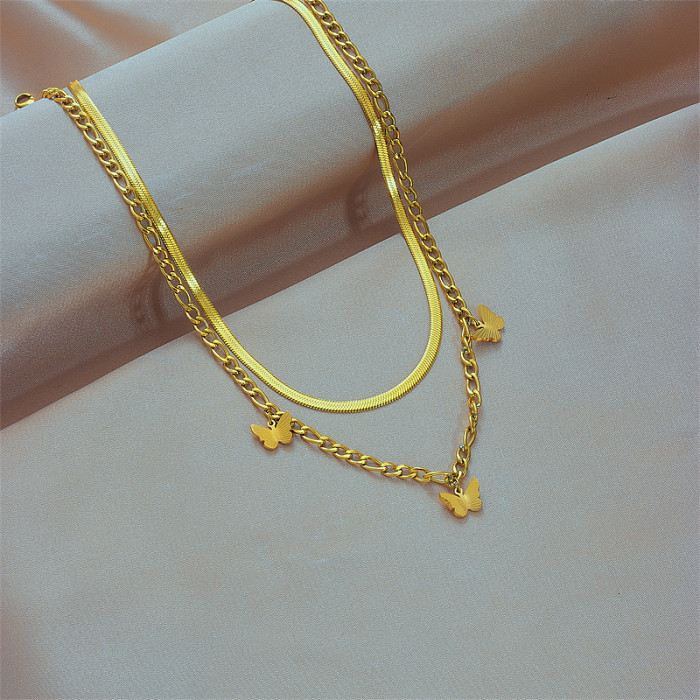 Basic-Schmetterlings-Halsketten aus vergoldetem Edelstahl mit mehreren Lagen, 1 Stück