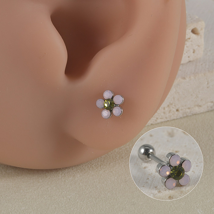 1 peça senhora estilo simples brilhante flor pétala incrustação de pedras preciosas artificiais de aço inoxidável strass artificiais brincos de orelha