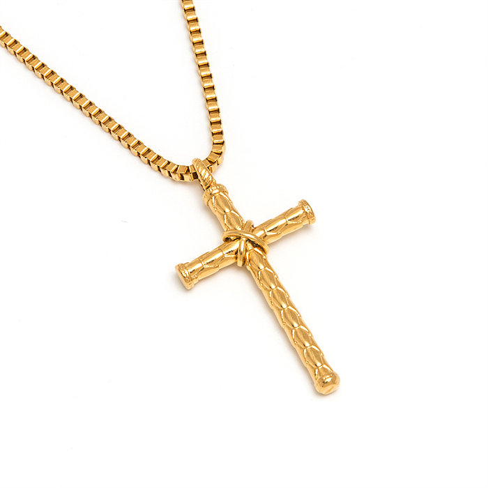 Cross-Border Amazon Retro Retro Stainless Steel Knotted Cross Necklace Hiphop Personality Cross Pendant
