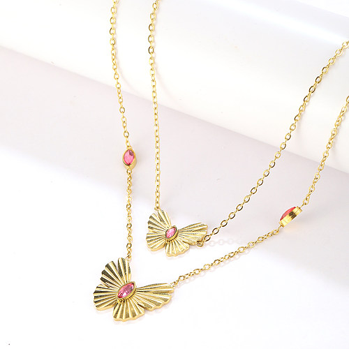 Simple Style Butterfly Stainless Steel  Plating Inlay Artificial Rhinestones 18K Gold Plated Double Layer Necklaces