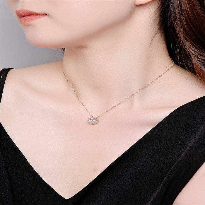 Casual Simple Style Round Square Stainless Steel  Stainless Steel Rose Gold Plated Artificial Diamond Pendant Necklace In Bulk