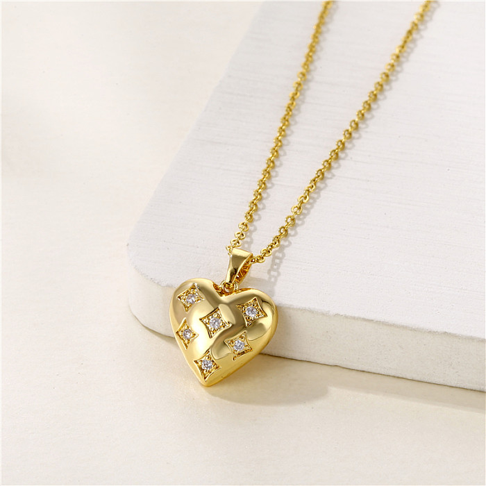 Atacado estilo simples coração forma chave aço inoxidável 18k banhado a ouro zircão pingente colar