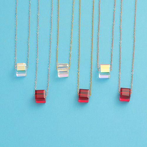 Simple Style Square Stainless Steel Plating Pendant Necklace