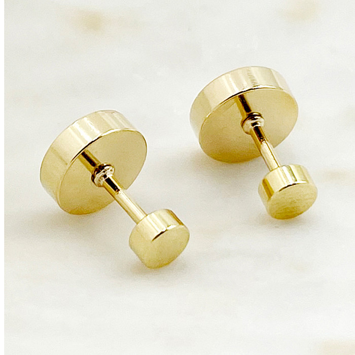 1 par de pinos de orelha banhados a ouro com zircônia de aço inoxidável redondo estilo clássico