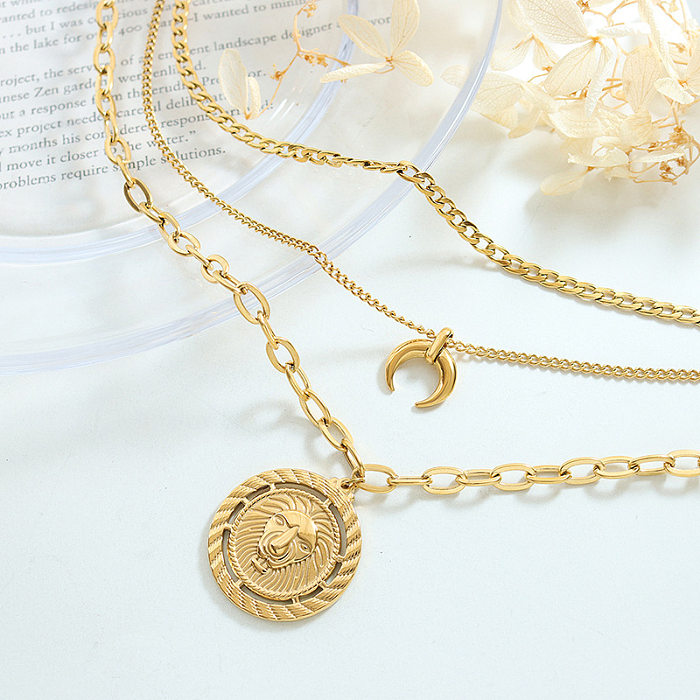 Simple Style Geometric Moon Stainless Steel Plating Layered Necklaces