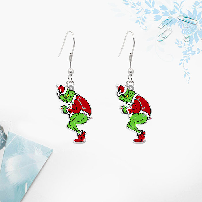 Cute Cartoon Character Christmas Tree Stainless Steel  Epoxy Earrings 1 Pair