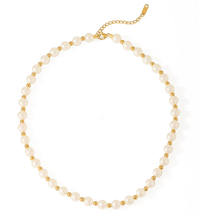 Vintage-Stil, Barock-Stil, französischer Stil, Perlen-Edelstahl, 18 Karat vergoldete Halskette in großen Mengen