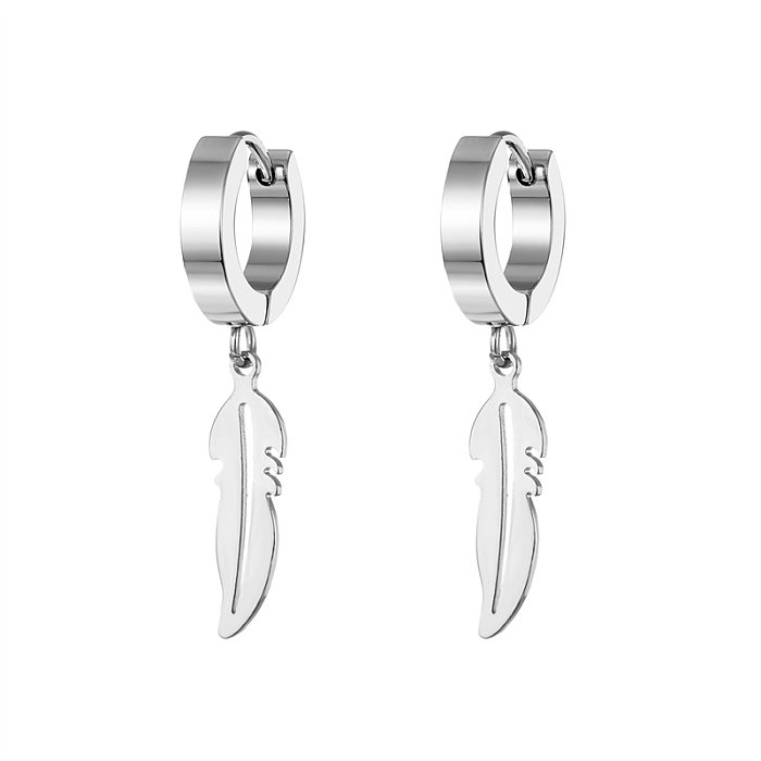 Boucles d'oreilles pendantes Style Hip-Hop, 1 paire, plume, libellule, nœud papillon, placage en acier inoxydable