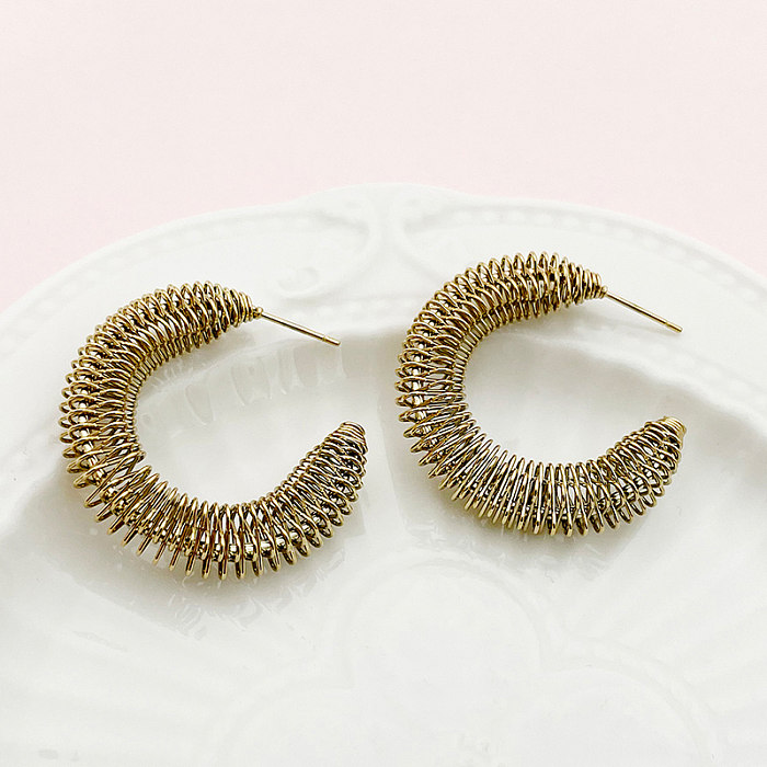 1 Pair Vintage Style Simple Style C Shape Plating Stainless Steel  Gold Plated Hoop Earrings