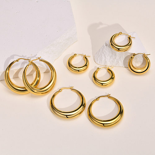 1 Pair Simple Style Commute Solid Color Plating Stainless Steel  Gold Plated Hoop Earrings