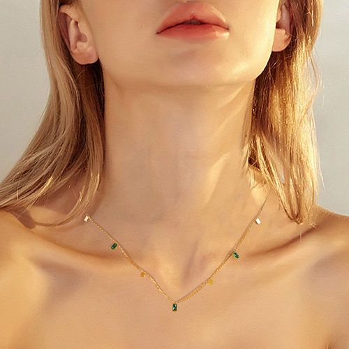 Süße quadratische Halskette mit 18-karätigem vergoldetem Zirkon und Inlay aus Edelstahl