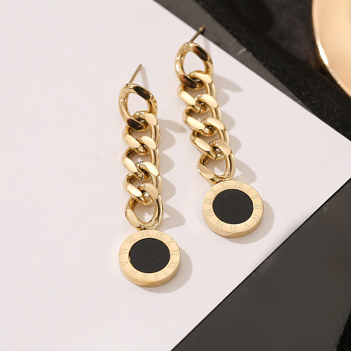 Retro Round Letter Stainless Steel Drop Earrings Plating Stainless Steel  Earrings 1 Pair