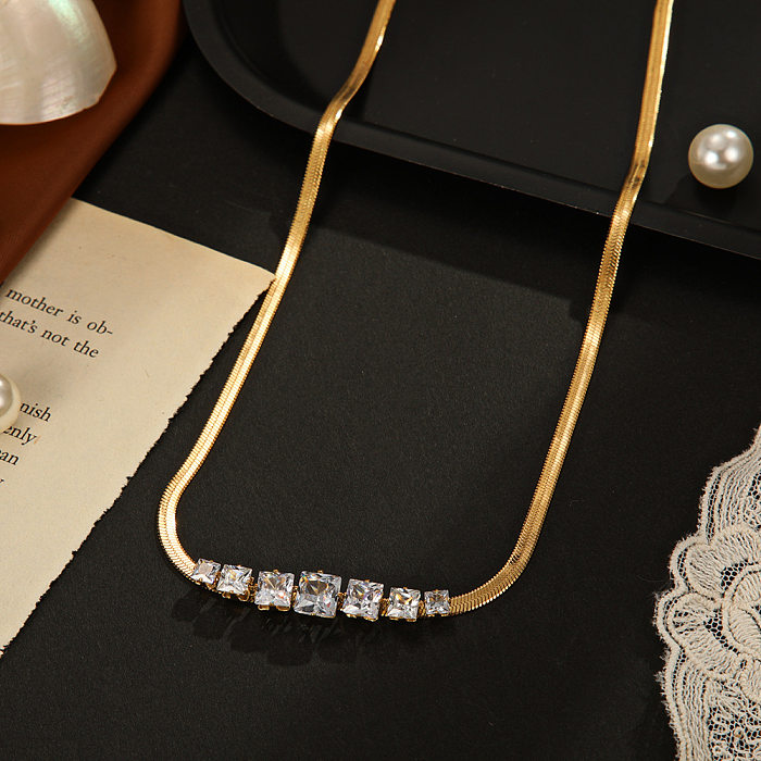 Collier de diamants artificiels avec incrustation de placage en acier inoxydable carré à la mode 1 pièce
