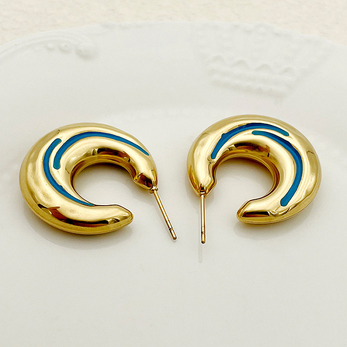 1 par de brincos de orelha banhados a ouro de aço inoxidável elegante estilo simples estilo romano em forma de C