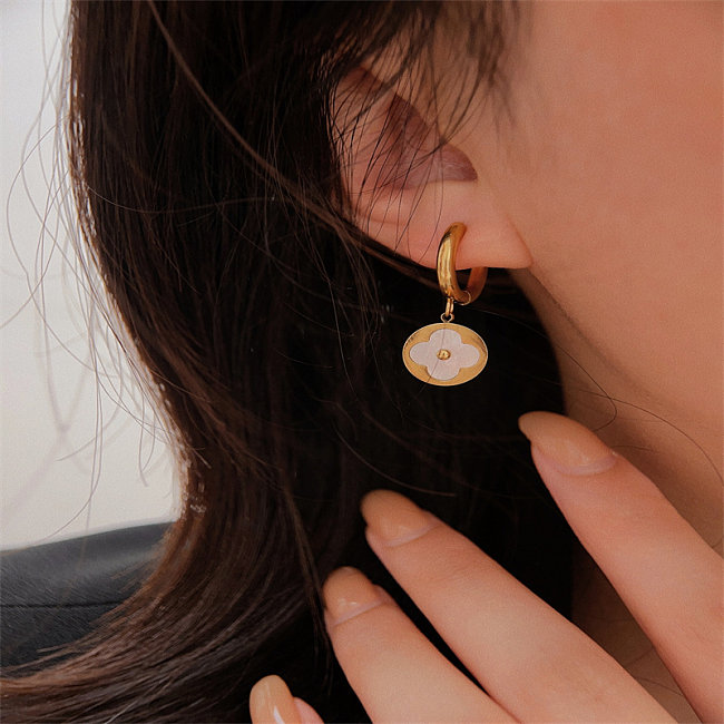 1 Pair Casual Modern Style Flower Stainless Steel Gold Plated Drop Earrings