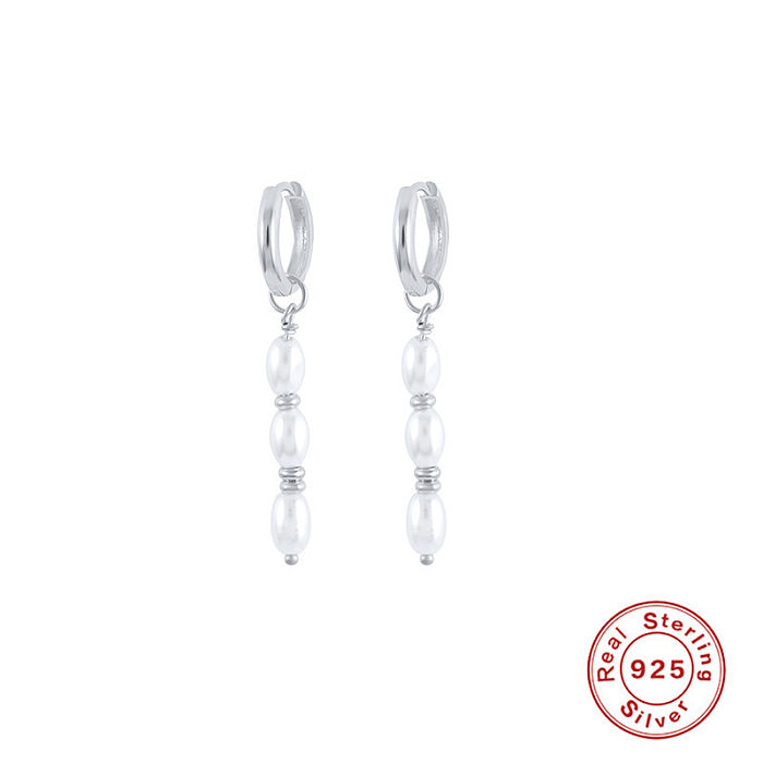 1 Pair Fashion Geometric Sterling Silver Inlay Pearl Zircon Drop Earrings