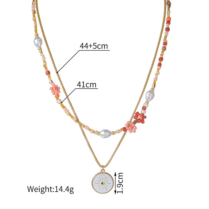 Commute Runde Edelstahl-Anhänger-Halskette mit Perlenbeschichtung und 18-Karat-Vergoldung