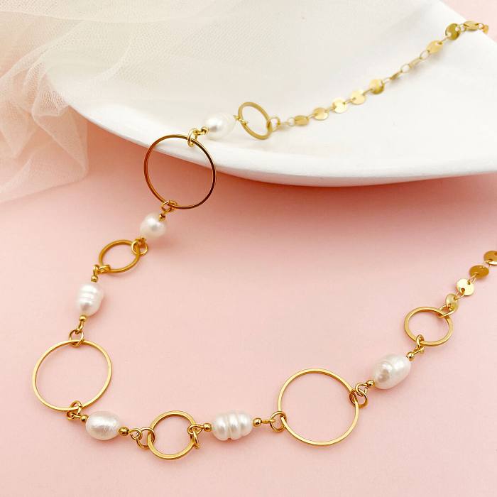 Bohemian Printing Stainless Steel  Pearl Plating Necklace 1 Piece