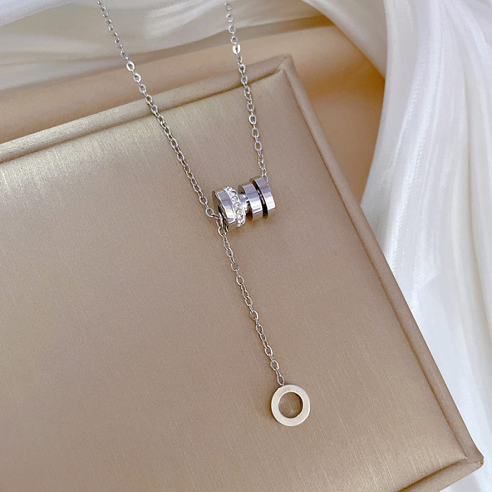 Collar con colgante de diamantes de imitación con incrustaciones de acero inoxidable geométrico para mujer, 1 pieza