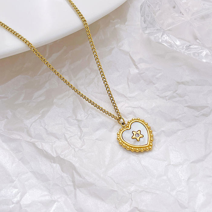 Simple Style Heart Shape Stainless Steel  White Gold Plated Gold Plated Shell Pendant Necklace In Bulk