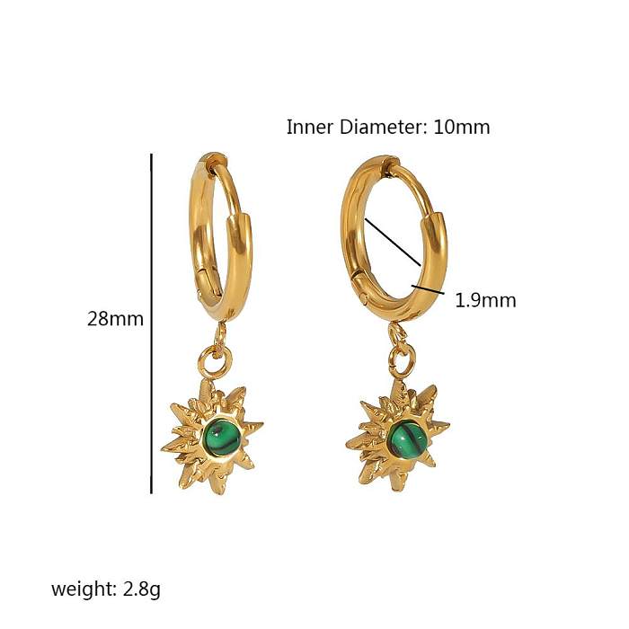 1 Pair Streetwear Sun Polishing Plating Inlay Stainless Steel  Natural Stone 18K Gold Plated Drop Earrings