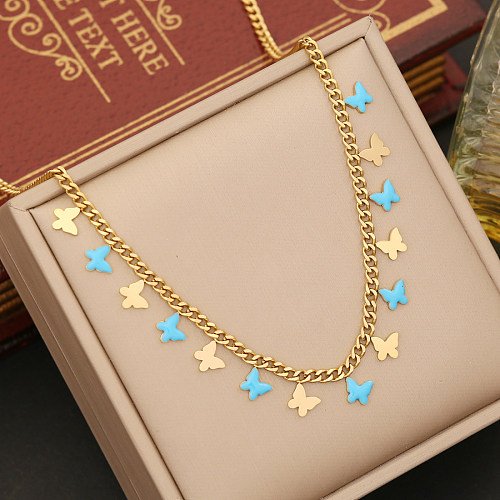 Modern Style Star Moon Heart Shape Stainless Steel  Enamel Pendant Necklace