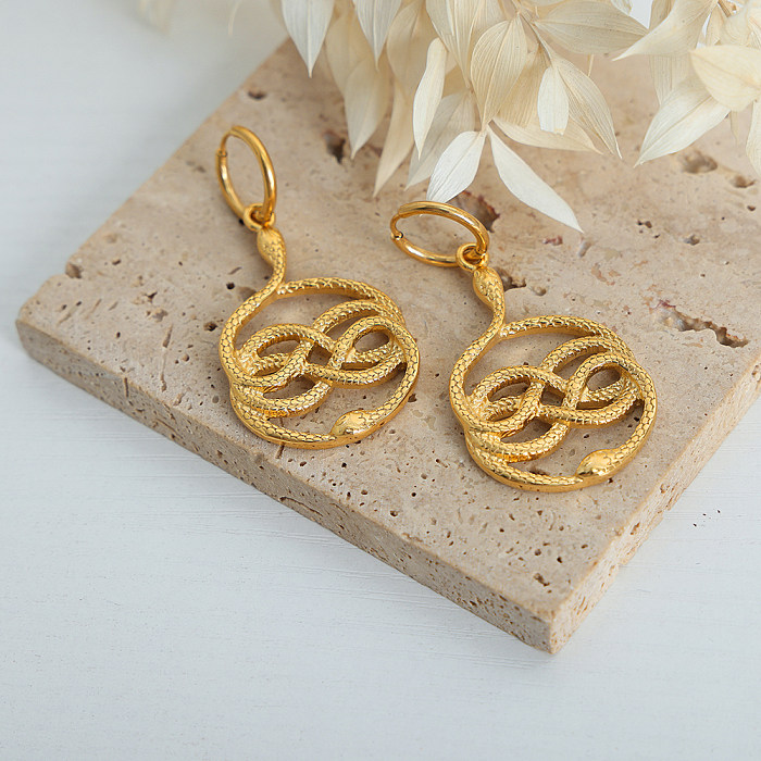 1 paire de boucles d'oreilles pendantes en acier inoxydable plaqué or 18 carats, style Hip-Hop, Style Simple, Animal, serpent