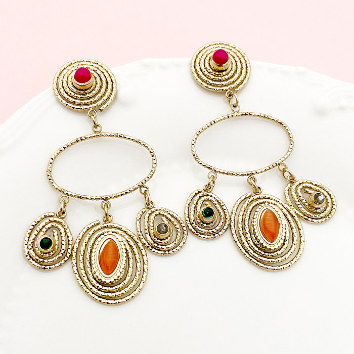 1 Pair Retro Roman Style Irregular Patchwork Enamel Plating Stainless Steel  Gold Plated Drop Earrings