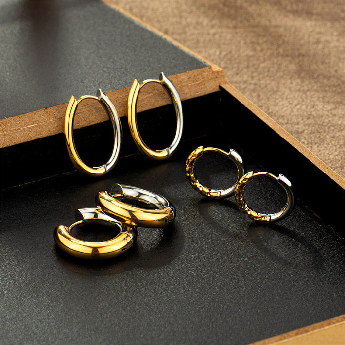 1 Pair Lady Color Block Polishing Plating Stainless Steel  Hoop Earrings