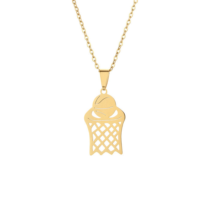 Raquete de tênis de basquete de árvore básica chapeamento de aço inoxidável colar com pingente banhado a ouro