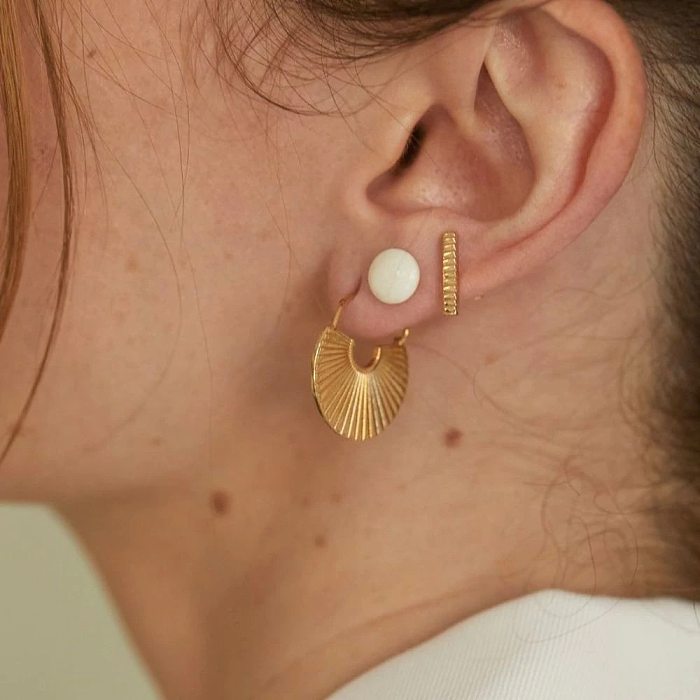 Boucles d'oreilles géométriques à nervures en éventail en acier inoxydable, simples, à la mode, en or 18 carats